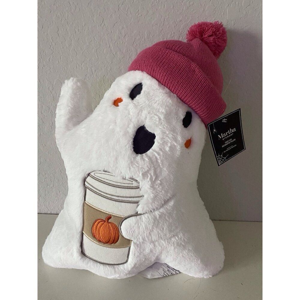 Martha Stewart Faux Fur Ghost Pumpkin Spice Latte Fall Halloween Throw Pillow